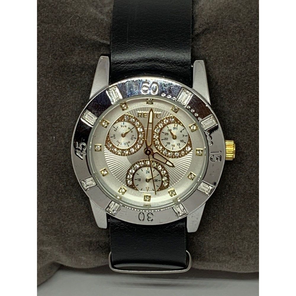 Relic ZR15669 Women's Black Leather Analog Silver Dial Quartz Genuine Watch W266